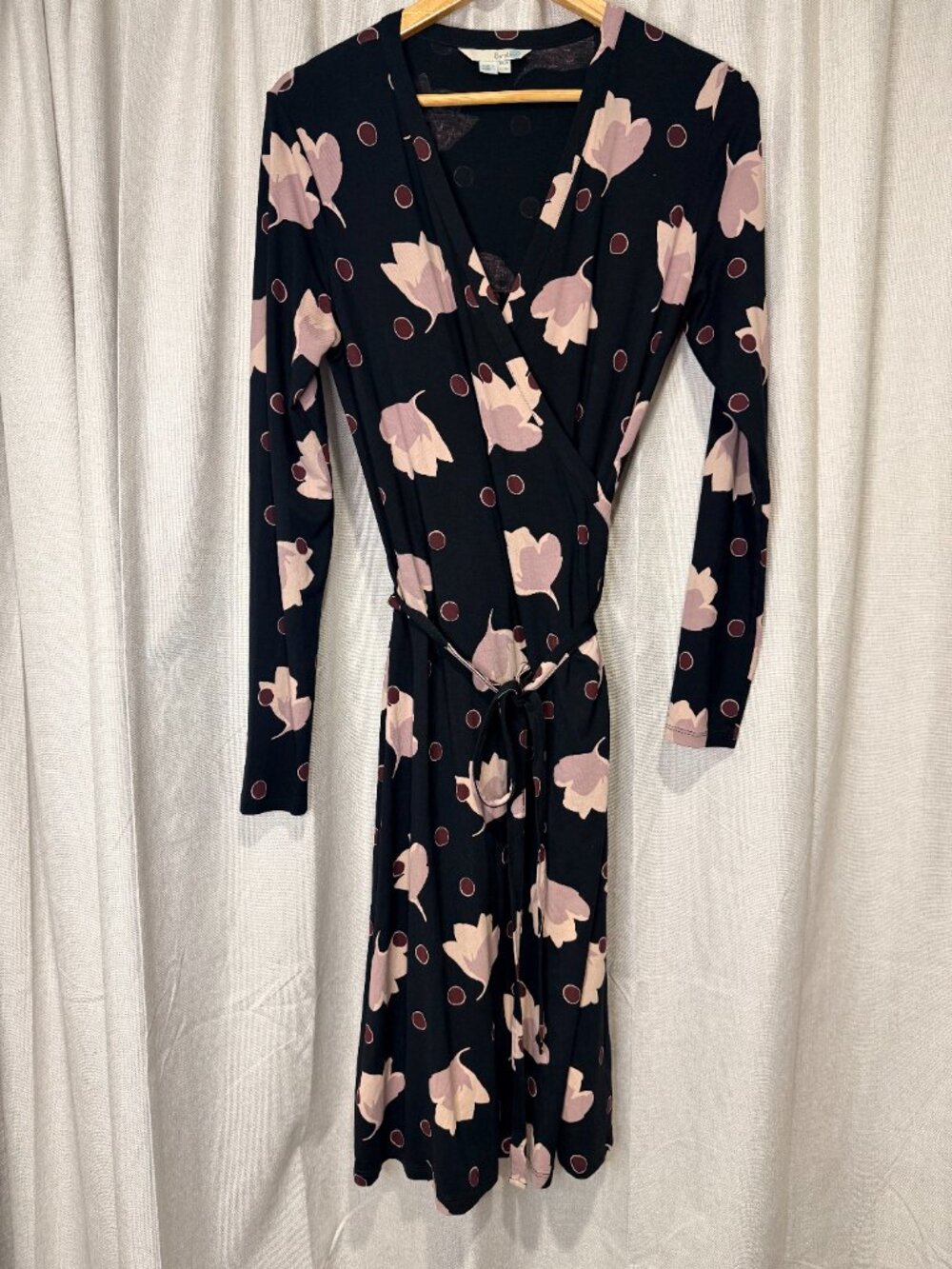 Boden Lavinia Long Sleeve Black & Pink Floral Wrap Dress Size 8